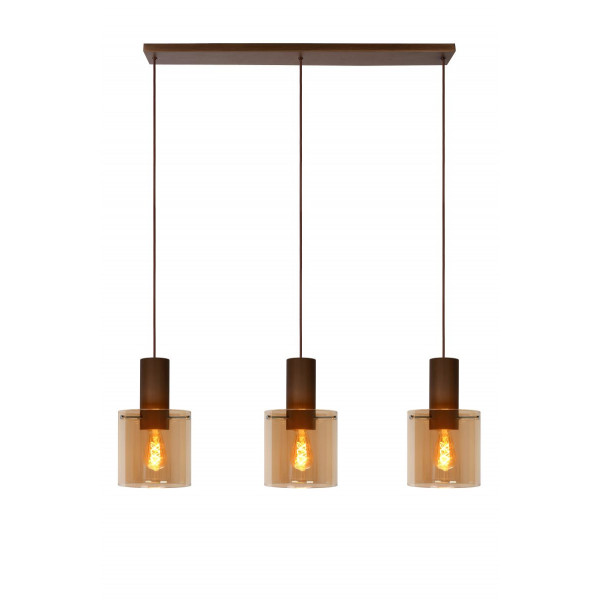 TOLEDO Pendant 3xE27/60W Copper/Glass Amber